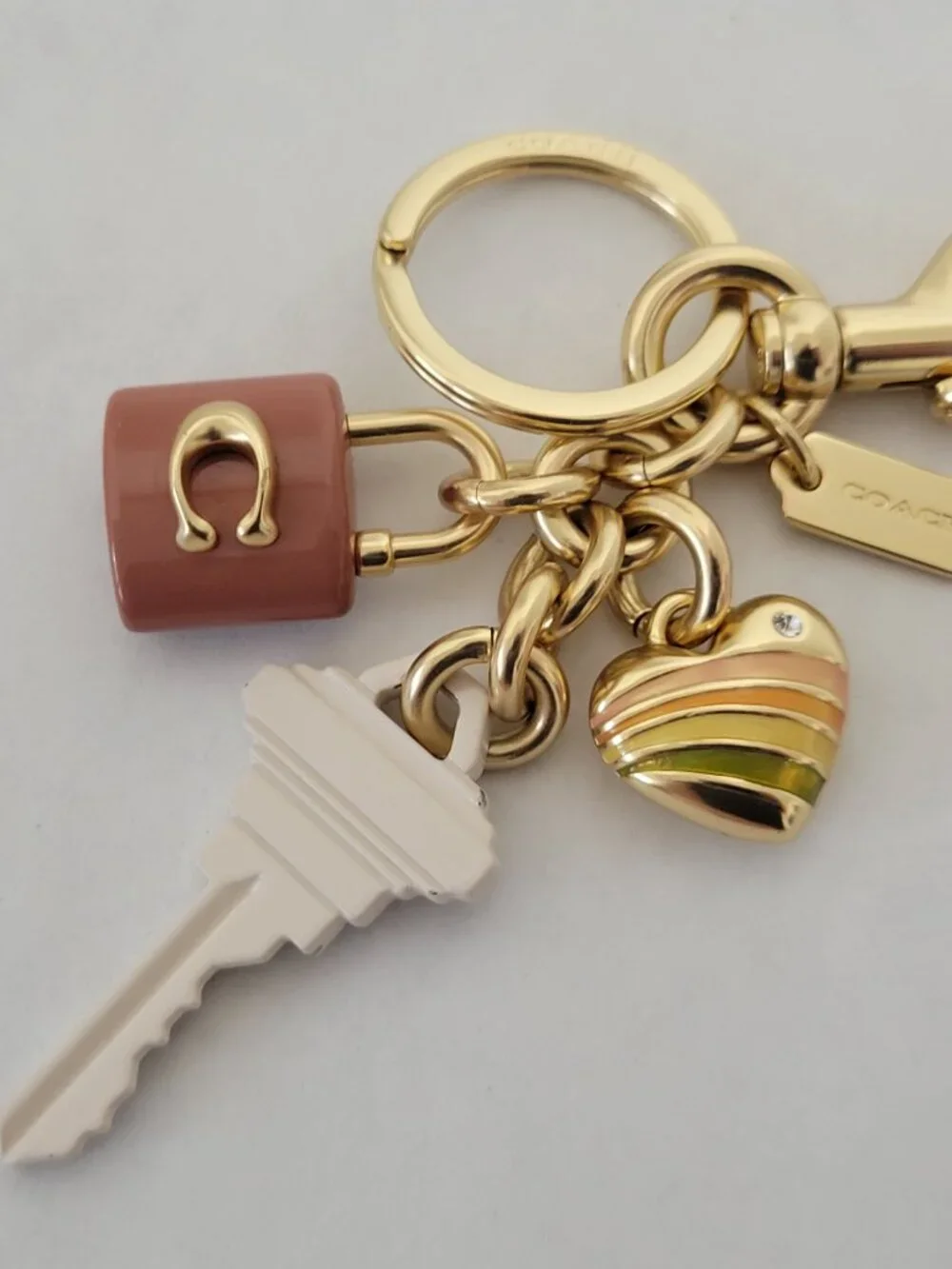 Coach Bag Charm Keychain Gold Pink White Key & Charms CP891